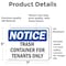 Signmission Trash Container For Tenants Only, 7 in W x Rectangle, Vinyl Decal OS-2PACK-NS-D-57-L-16744 - alternate 5